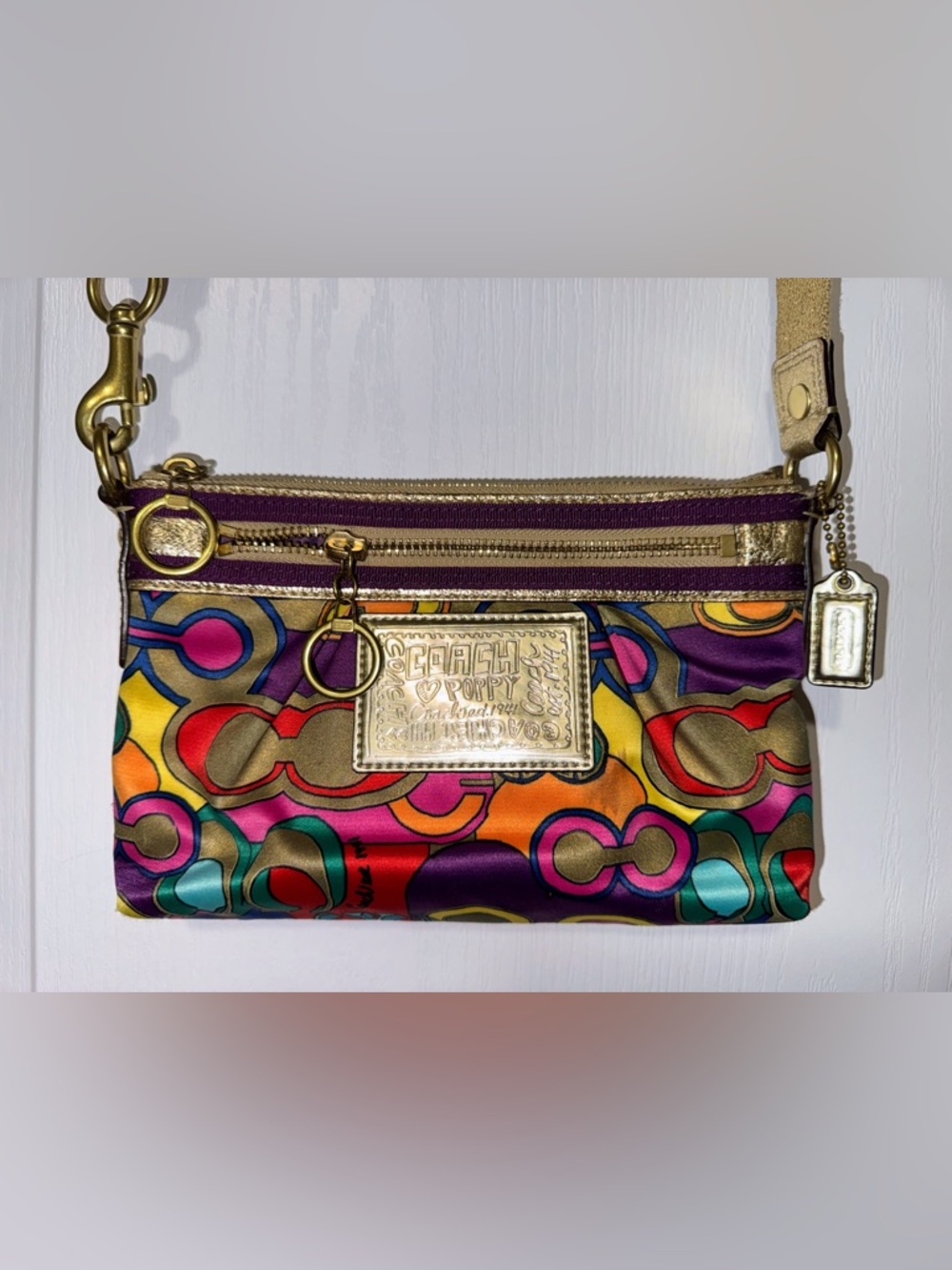 Coach Multicolor Poppy Signature crossbody with Gold Plaque